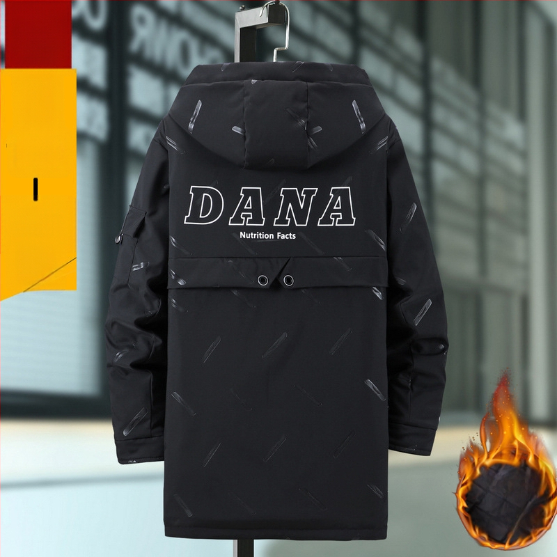 Palton bărbătesc cu glugă pentru iarnă, croială lejeră, fermoar frontal, umplutură din poliester, buzunare multiple