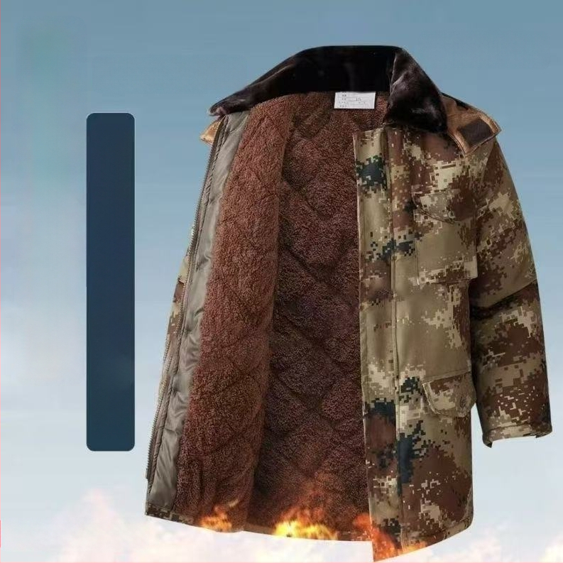 Palton camuflat cu umplutură poliesterică, glugă, fermoar, izolație groasă