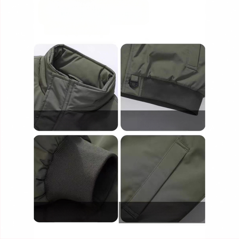 Jachetă bumbac cu umplutură, groasă, stil de lucru japonez, croială lejeră, închidere cu fermoar, exterior poliester, căptușeală poliester, fără glugă, buzunare laterale