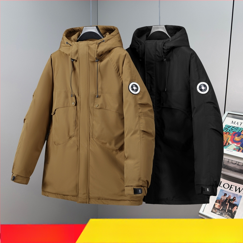 Geacă masculină de iarnă cu umplutură de bumbac, glugă, fermoar, izolație groasă, buzunare cu fermoar