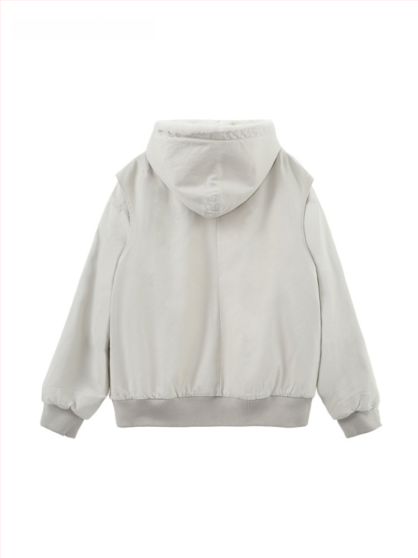 Geacă bărbătească din bumbac cu căptușeală fleece, cu glugă, croială largă, fermoar, iarnă