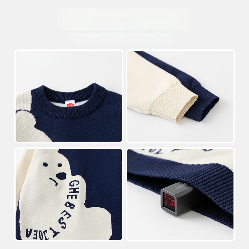 Pulover pentru copii cu ursuleț desen animat, din bumbac, guler rotund, mâneci lungi, copii 3–8 ani, 67% bumbac