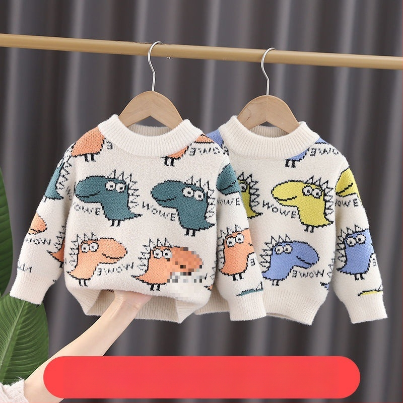 Pulover tricotat pentru copii, blană de iepure groasă, guler rotund, mâneci lungi, stil coreean, iarnă