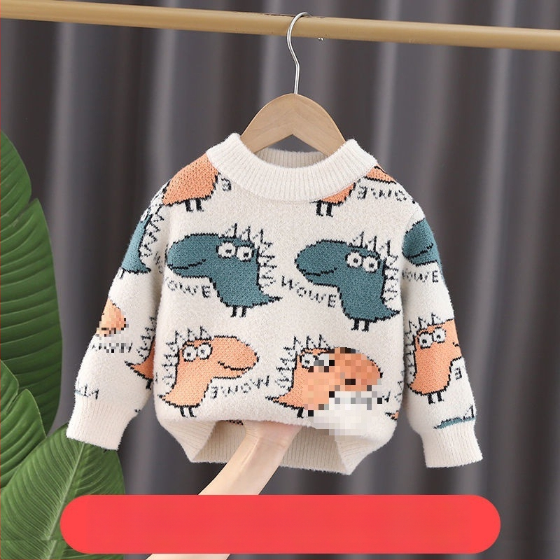 Pulover tricotat pentru copii, blană de iepure groasă, guler rotund, mâneci lungi, stil coreean, iarnă