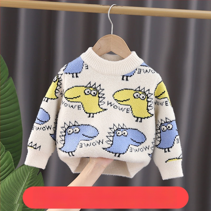 Pulover tricotat pentru copii, blană de iepure groasă, guler rotund, mâneci lungi, stil coreean, iarnă