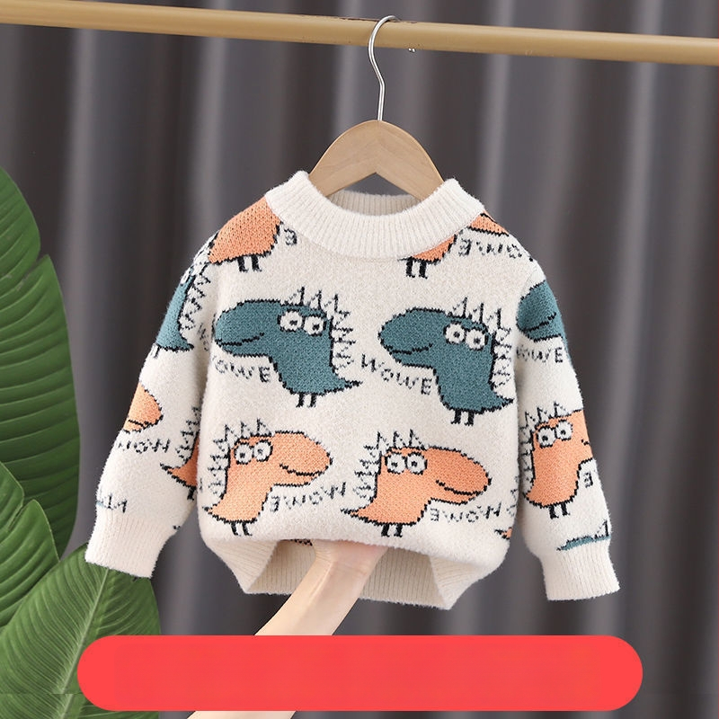 Pulover tricotat pentru copii, blană de iepure groasă, guler rotund, mâneci lungi, stil coreean, iarnă