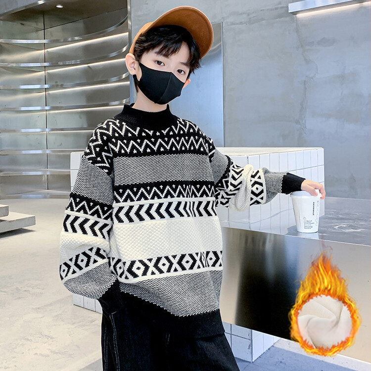 Pulover tricotat pentru copii, țesătură moale, căldură densă, guler rotund, mâneci lungi, 45% poliester (Toamnă 2025, pentru copii 8+)