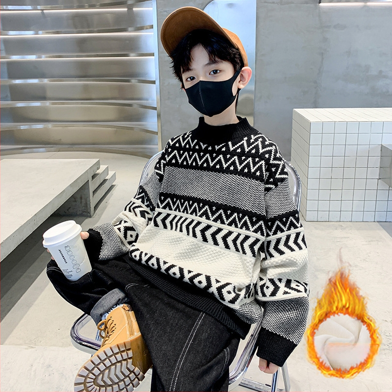 Pulover tricotat pentru copii, țesătură moale, căldură densă, guler rotund, mâneci lungi, 45% poliester (Toamnă 2025, pentru copii 8+)