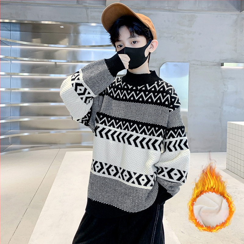 Pulover tricotat pentru copii, țesătură moale, căldură densă, guler rotund, mâneci lungi, 45% poliester (Toamnă 2025, pentru copii 8+)