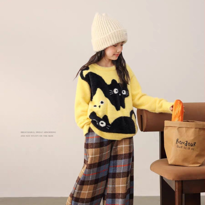 Pulover tricotat pentru fete cu blană de iepure, glugă, gros pentru iarnă, mâneci lungi, guler rotund