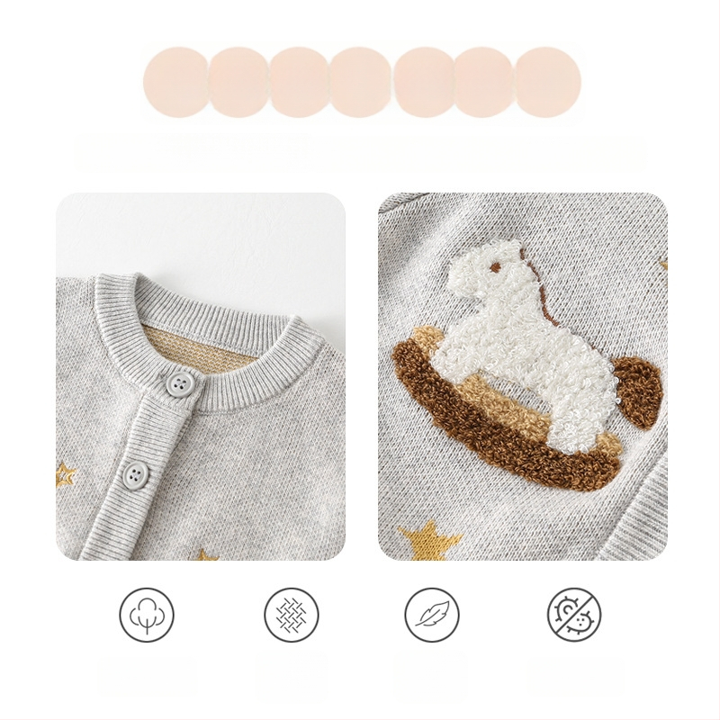 Dječji pleteni kardigan s motivom životinja, unisex dizajn, dugi rukavi, 98,5% pamuk