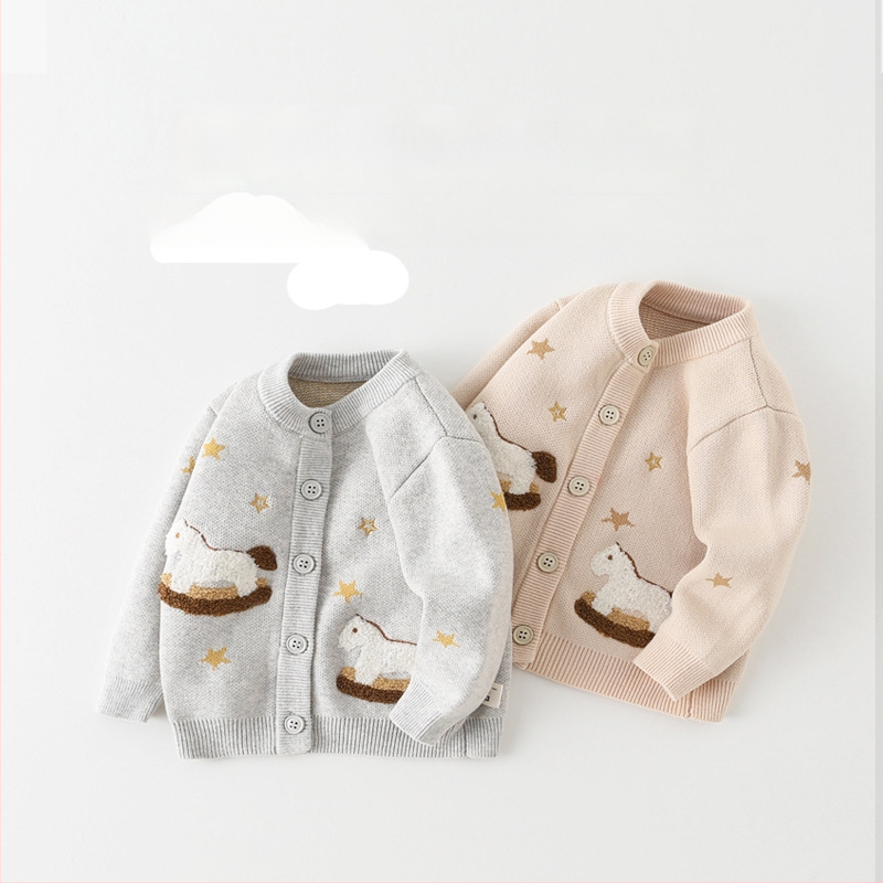 Dječji pleteni kardigan s motivom životinja, unisex dizajn, dugi rukavi, 98,5% pamuk