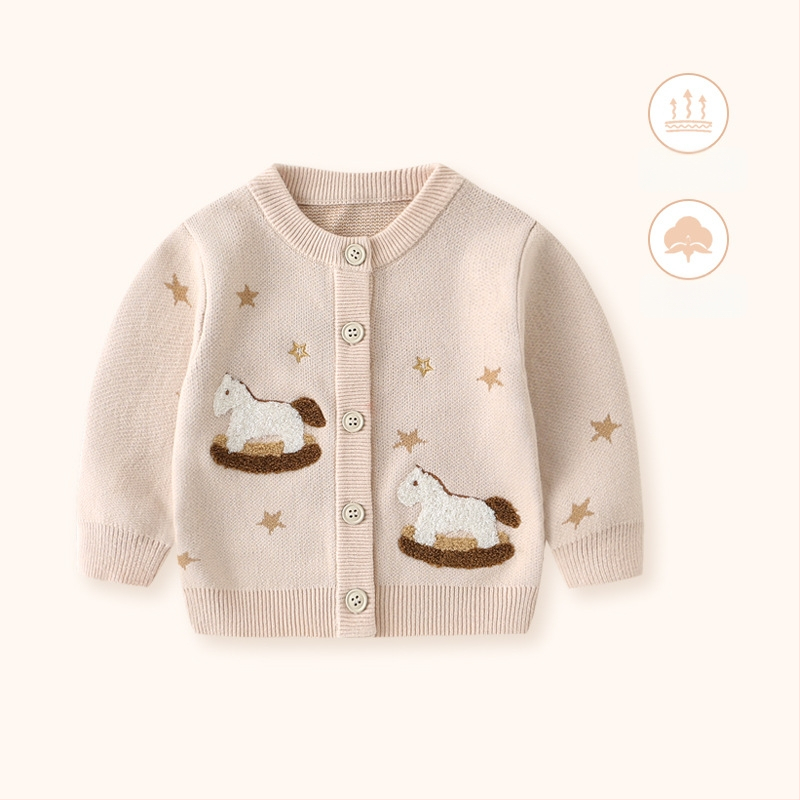Dječji pleteni kardigan s motivom životinja, unisex dizajn, dugi rukavi, 98,5% pamuk