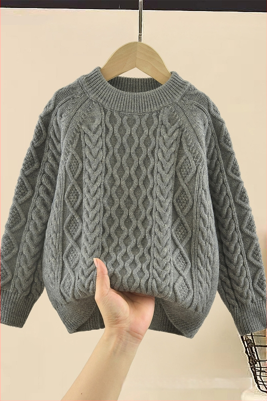 Dječji pleteni pulover, korejskog stila, debeli pleteni materijal, dugi rukav, okrugli ovratnik, 50% pamuk
