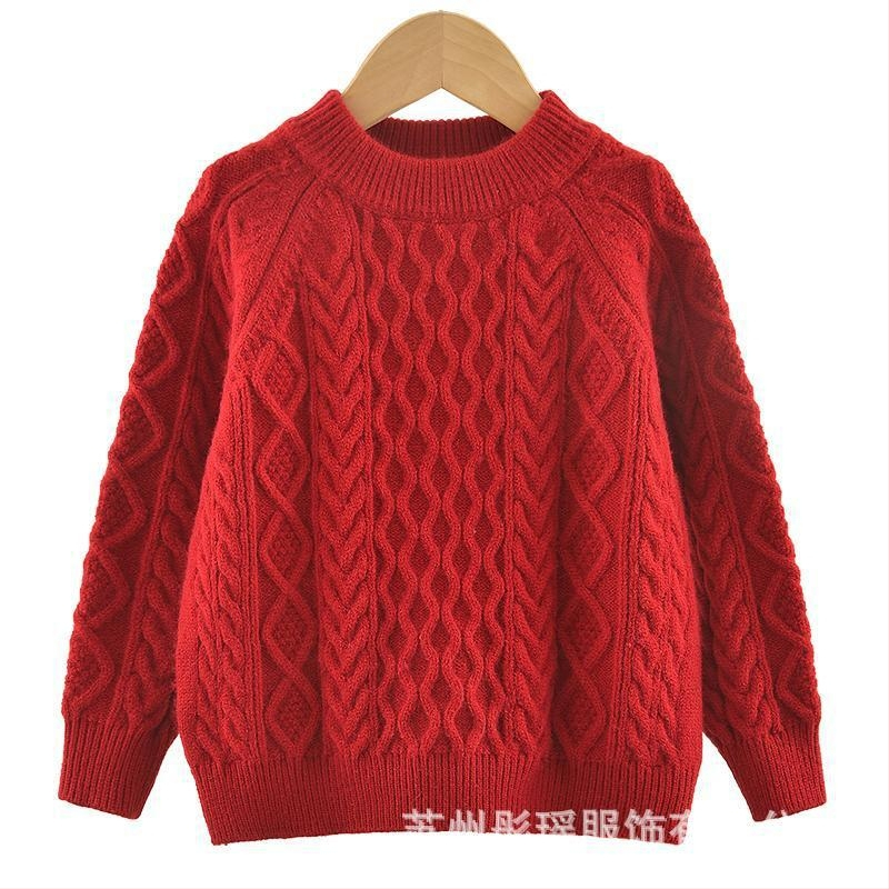 Dječji pleteni pulover, korejskog stila, debeli pleteni materijal, dugi rukav, okrugli ovratnik, 50% pamuk