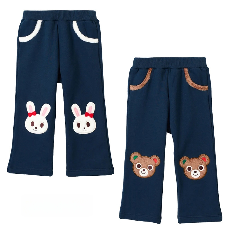 Dječje hlače s fleece podstavom, japanskog stila, casual, 85% pamuka, uzorak: životinje, crtani likovi, slova, za djecu 3–8 godina, unisex, jesen-zima