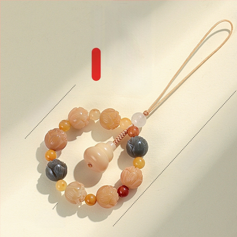 Badu drveni narukvica - Ručno izrađena, za žene, kineski stil, rombo dizajn, motiv lotosa Bodhi korijena i Boga bogatstva