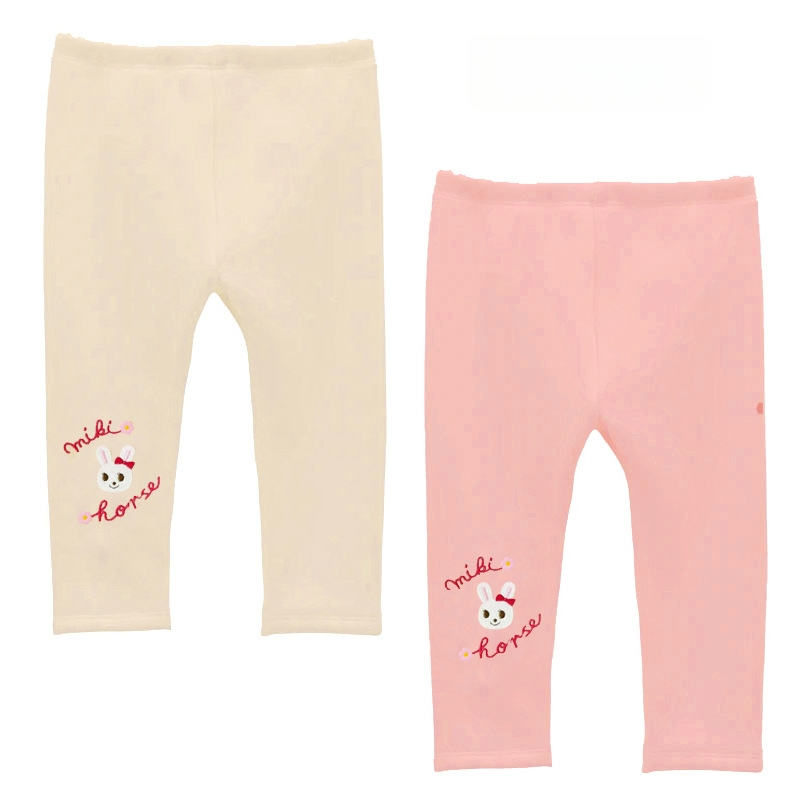 Dječje flisane legice za zimu s karikaturom zeko i izvezenim slovima, 85% pamuka, srednji porast, elastični pojas