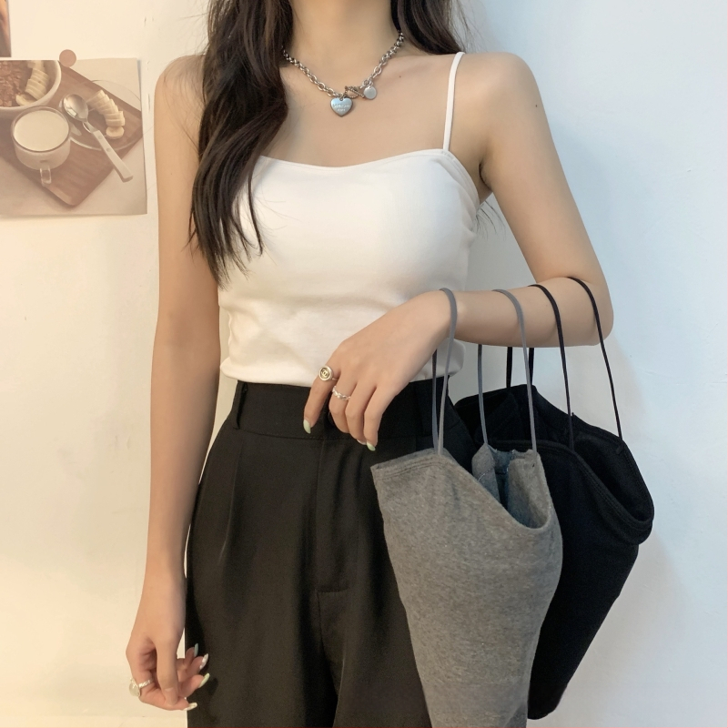 Top camisol cu pernă pentru sân, bretele, stil Harajuku, croială Slim, bumbac