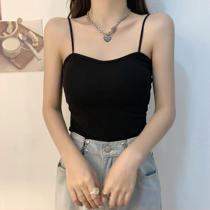 Top camisol cu pernă pentru sân, bretele, stil Harajuku, croială Slim, bumbac