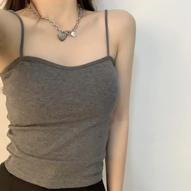 Top camisol cu pernă pentru sân, bretele, stil Harajuku, croială Slim, bumbac