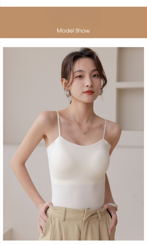 Top de damă cu bretele, fără armături metalice, cu perne integrate, material respirabil nylon-spandex, acid hialuronic pentru hidratarea pielii, spate elegant, versiune Slim, vară 2024