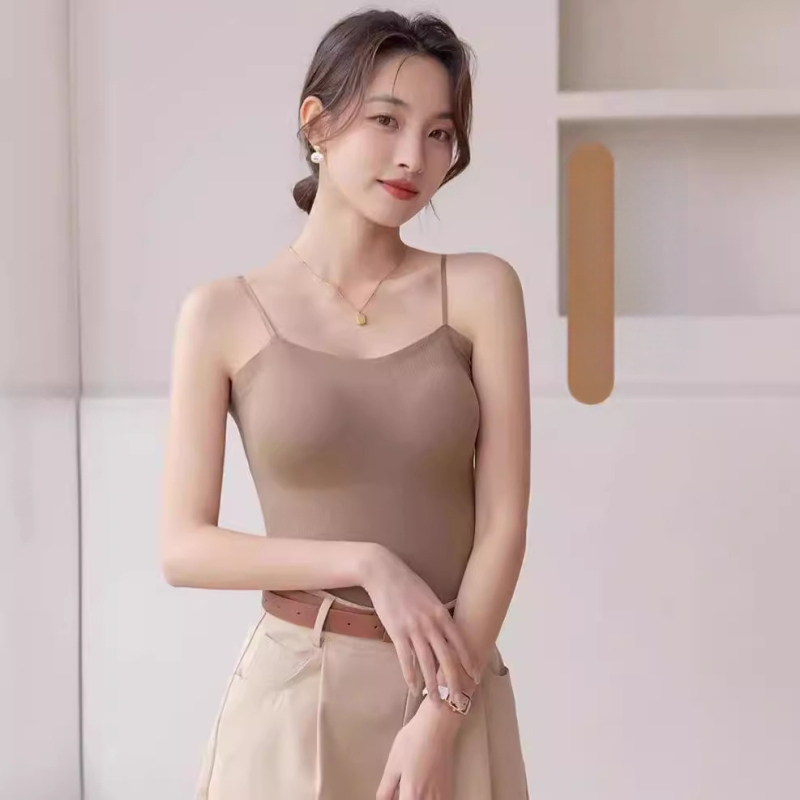 Top de damă cu bretele, fără armături metalice, cu perne integrate, material respirabil nylon-spandex, acid hialuronic pentru hidratarea pielii, spate elegant, versiune Slim, vară 2024