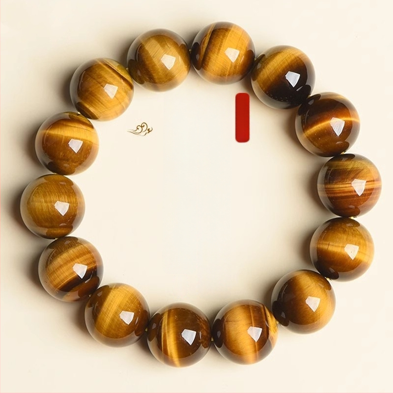 Brățară din ochiul de tigru galben natural, unisex, stil etnic, retro literar-artistic (Unisex; Stil etnic; Retro literar-artistic; Primăvara 2024)