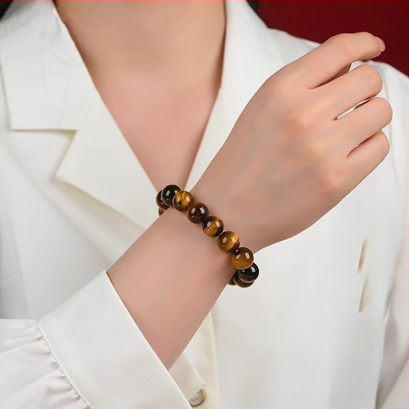 Brățară din ochiul de tigru galben natural, unisex, stil etnic, retro literar-artistic (Unisex; Stil etnic; Retro literar-artistic; Primăvara 2024)