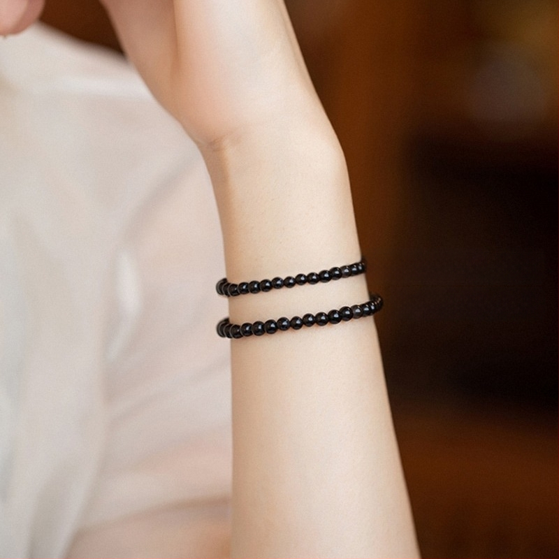 Brățară subțire din obsidian – unisex, lucrată manual, stil retro, accesoriu de mână, cadou pentru călătorii