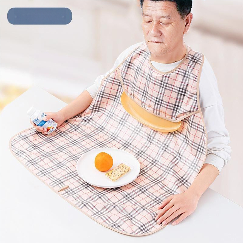 Bib de hrănire pentru persoane în vârstă, Neck-Style impermeabil, Poliester, Model grilă, Unisex