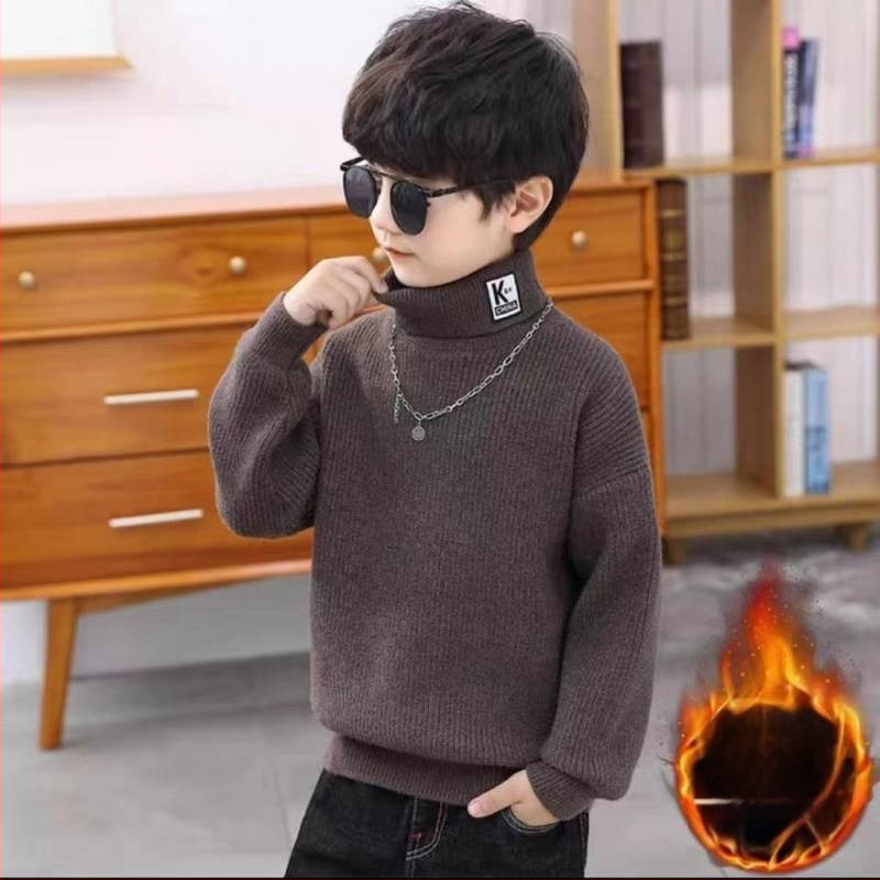 Pulover tricotat pentru copii, cu guler înalt, gros, mâneci lungi, de iarnă