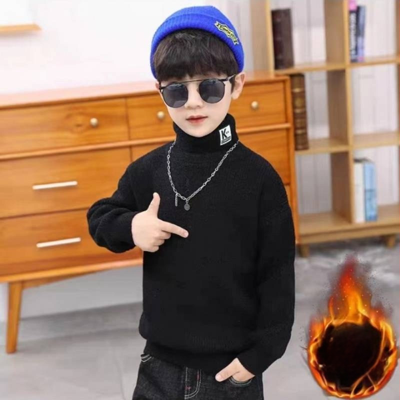 Pulover tricotat pentru copii, cu guler înalt, gros, mâneci lungi, de iarnă