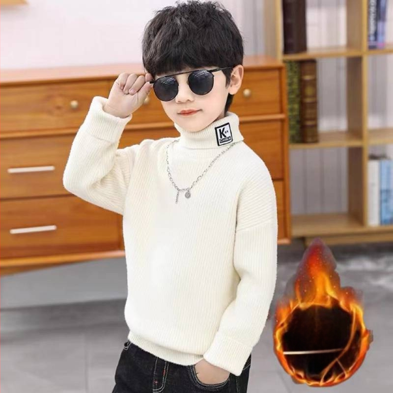 Pulover tricotat pentru copii, cu guler înalt, gros, mâneci lungi, de iarnă