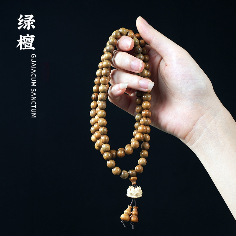 Brățară mala din lemn de santal, 108 mărgele, motif lotus, lucrată manual, stil etnic