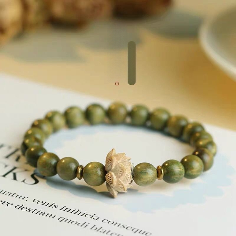 Brățară mala din lemn de santal, 108 mărgele, motif lotus, lucrată manual, stil etnic