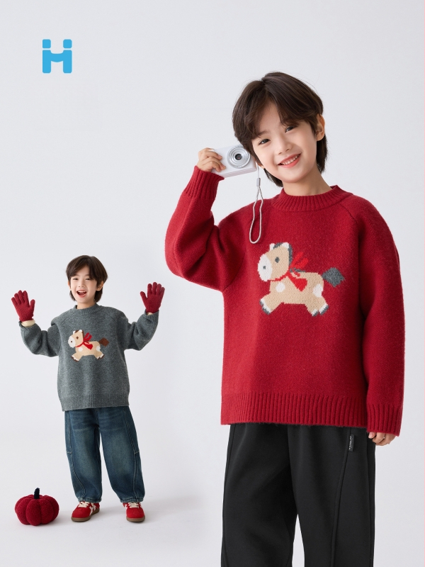 Pulover tricotat pentru copii, băieți, stil coreean, tricot gros, acrilic 43%, iarnă 2025