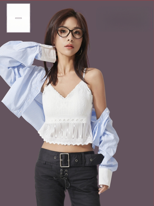 Top Camisole pentru femei - decolteu în V, bretele, model floral, lungime scurtă, nylon/spandex