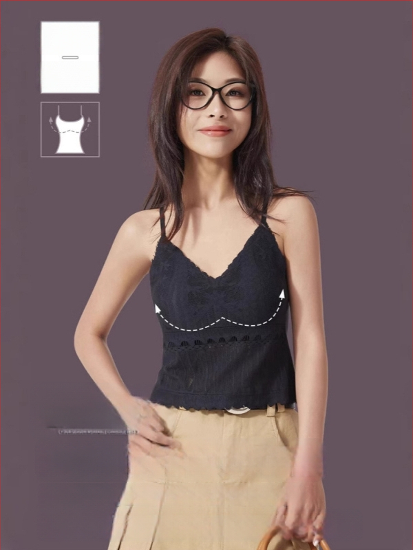 Top Camisole pentru femei - decolteu în V, bretele, model floral, lungime scurtă, nylon/spandex