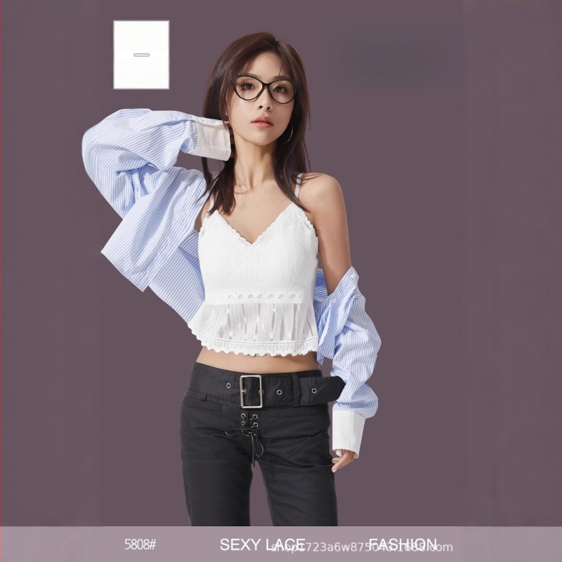 Top Camisole pentru femei - decolteu în V, bretele, model floral, lungime scurtă, nylon/spandex