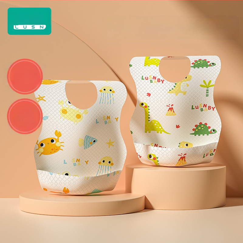 Bib de unică folosință pentru bebeluși – impermeabil, imprimeu cu desene animate, pentru 1–3 ani, din fibră nețesută cu membrană PE