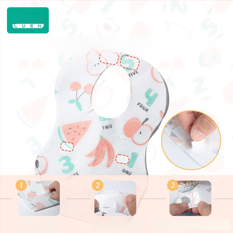 Bib de unică folosință pentru bebeluși, model cu desene animate, material nețesut impermeabil PE, pentru copii 1–3 ani