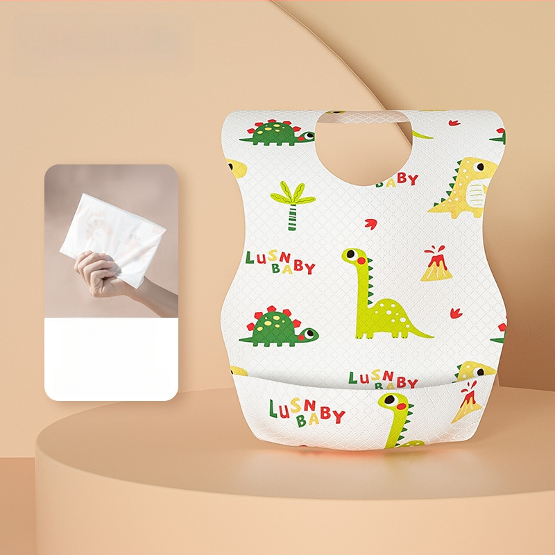 Bib de unică folosință pentru bebeluși, model cu desene animate, material nețesut impermeabil PE, pentru copii 1–3 ani