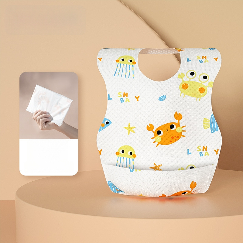 Bib de unică folosință pentru bebeluși, model cu desene animate, material nețesut impermeabil PE, pentru copii 1–3 ani