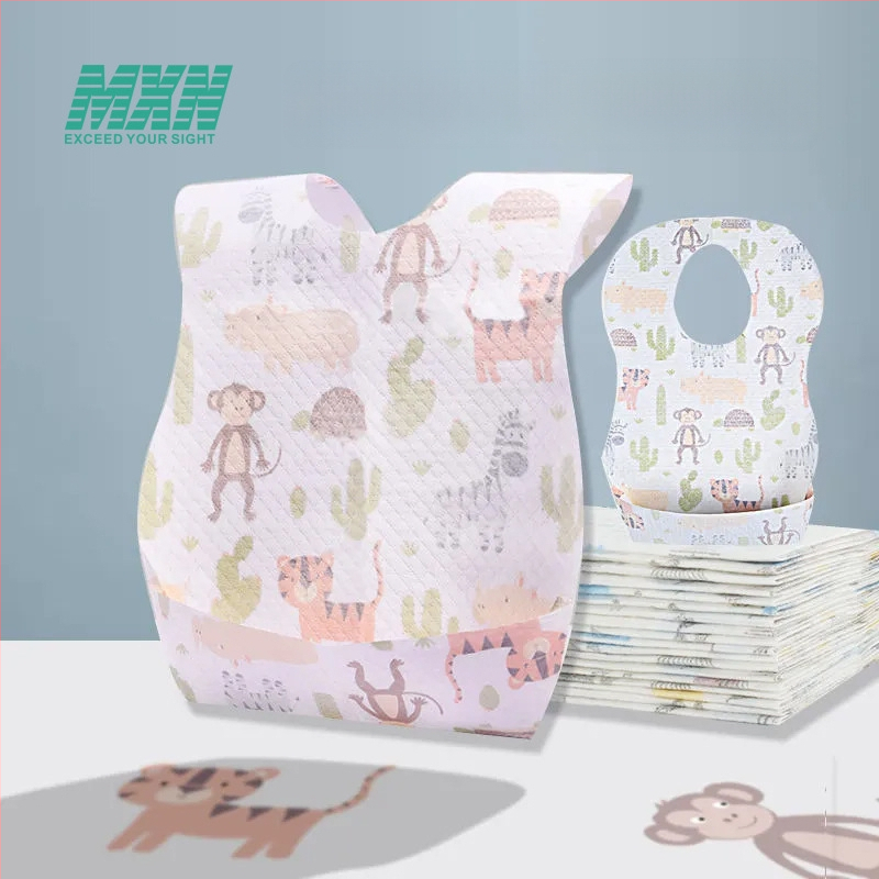 Bibs unice pentru bebeluși cu buzunar, impermeabil, material nețesut, model animale/desene animate, potrivit pentru sugari și copii mici