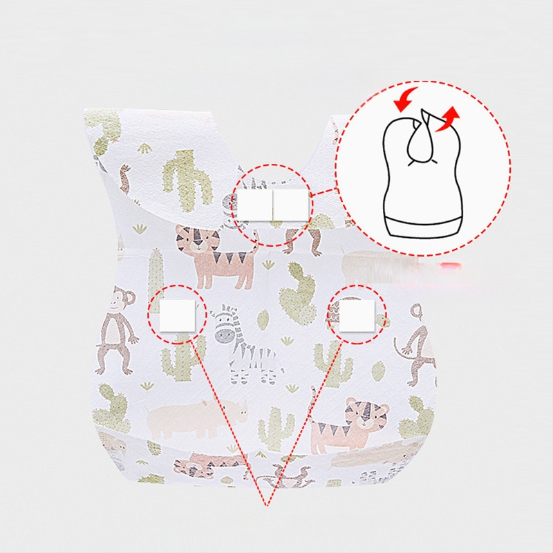 Bibs unice pentru bebeluși cu buzunar, impermeabil, material nețesut, model animale/desene animate, potrivit pentru sugari și copii mici