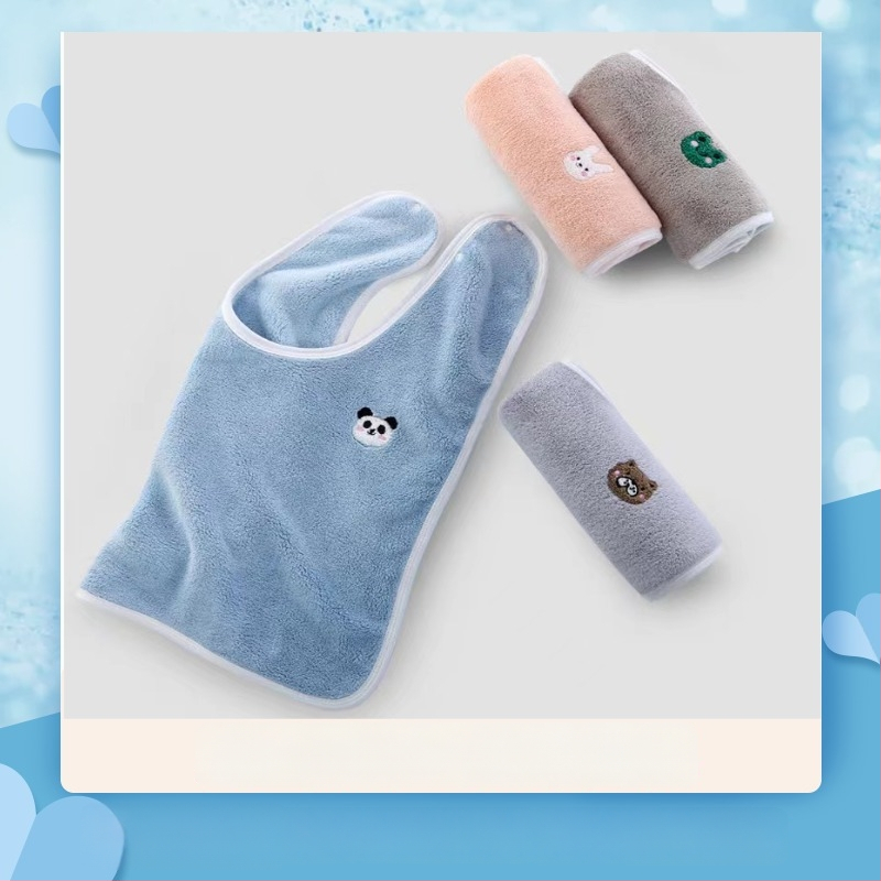Bavetă pentru copii cu prosop de față, multifuncțională, anti-murdărie, reglabilă, material catifea coral, poliester, pentru copii 3–8 ani