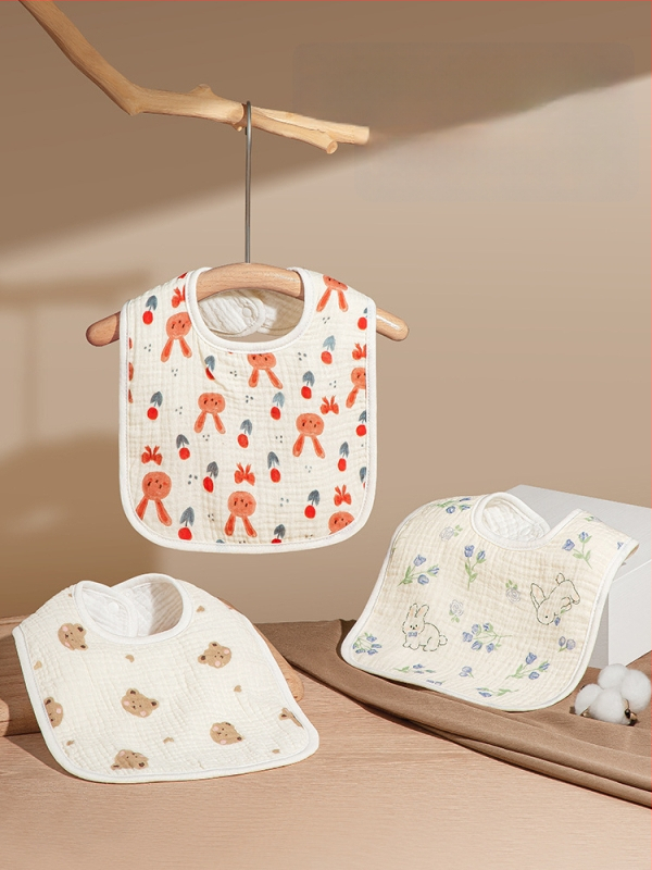 Bib pentru bebeluși, formă U, prosop de salivă din bumbac pur, impermeabil, destinat sugariilor și copiilor 1–3 ani