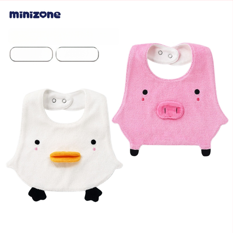 Minizone bavetă de salivă pentru bebeluși cu imprimeu desen animat, din bumbac, închidere cu capse, 0-3 ani