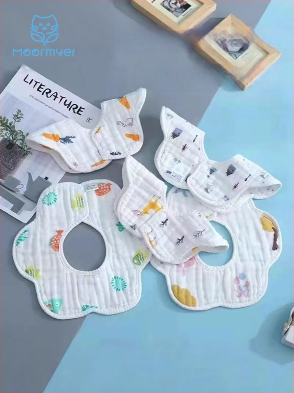 Bibs pentru sugari și copii mici, din tifon și bumbac 100%, absorbant, modele animale, desene animate sau flori
